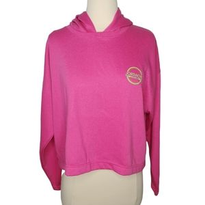 Jordache Style Crop Logo Raspberry Pink Hooded Pullover Sweatshirt Large